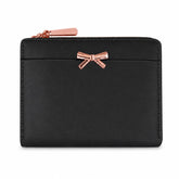 Bag Shoppe Women Black Bow Detail Mini Wallet - Chic Compact Wallet for Office, Shopping & Daily Use