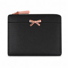Bag Shoppe Women Black Bow Detail Mini Wallet - Chic Compact Wallet for Office, Shopping & Daily Use