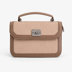 Bag Shoppe Women Beige Monogram Satchel - Versatile Designer-Inspired Bag for Office, Travel & Daily Use