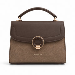Bag Shoppe Women Brown Ettoil Canvas Ring Clasp Handbag - Artisan Textured Bag for Office, Travel & Special Occasions