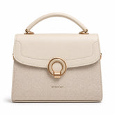 Bag Shoppe Women Cream Ettoil Canvas Ring Clasp Handbag - Fresh Elegant Bag for Office, Brunch & Special Occasions