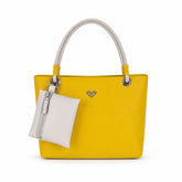Bag Shoppe Women Yellow Heart-Logo Tote Bag with Pouch - Vibrant Cheerful Tote for College, Shopping & Daily Use