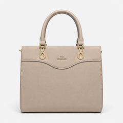 Bag Shoppe Women Beige Valendnee Infinity-Lock Handbag - Refined Elegant Bag for Office, Brunch & Special Occasions
