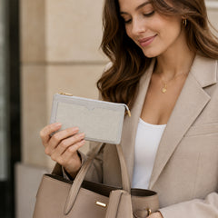 Bag Shoppe Women Grey Classic Fabric Panel Long Wallet - Sophisticated Organised Wallet for Office, Travel & Daily Use