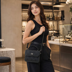 Bag Shoppe Women Black Monogram Structured Handbag - Powerful Designer-Inspired Bag for Office, Evening & Outings