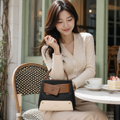 Bag Shoppe Women Black Ettoil Tricolor Structured Handbag - Bold Artistic Bag for Office, Evening & Special Occasions