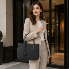 Bag Shoppe Women Black Enigma Scalloped Tote Handbag - Statement Fashion Bag for Brunch, Shopping & Special Occasions