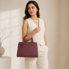 Bag Shoppe Women Maroon Enigma Saffiano Satchel - Luxe Professional Bag for Office, Travel & Special Occasions