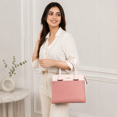 Bag Shoppe Women Pink Enigma Two-Tone Handbag - Elegant Feminine Bag for Office, Brunch & Special Occasions