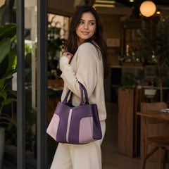 Bag Shoppe Women Purple Geometric Panel Structured Handbag - Architectural Statement Bag for Brunch, Evening & Special Occasions