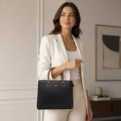 Bag Shoppe Women Black Valendnee VD Structured Satchel - Timeless Professional Bag for Office, Travel & Daily Use