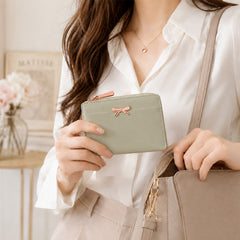 Bag Shoppe Women Green Bow Detail Mini Wallet - Fresh Trendy Wallet for College, Travel & Daily Use