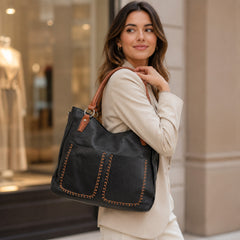 Bag Shoppe Women Black Tote Bag - Stylish Everyday Bag for Office, Travel & Daily Use