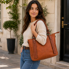 Bag Shoppe Women Tan Tote Bag - Stylish Everyday Bag for Office, Travel & Daily Use