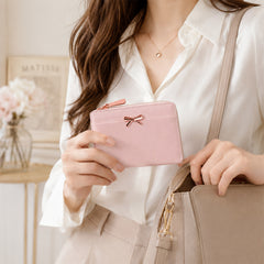 Bag Shoppe Women Pink Bow Detail Mini Wallet - Cute Compact Wallet for Girls, College & Daily Use