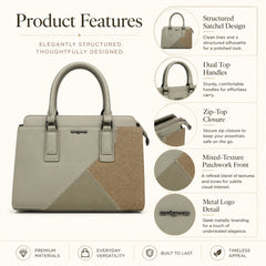 Bag Shoppe Women Beige Enigma Tri-Texture Satchel - Artisan Multi-Texture Bag for Work, College & Outings
