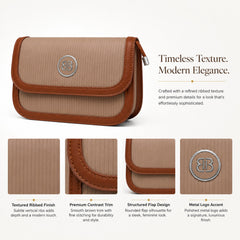 Bag Shoppe Women Beige BB Ribbed Flap Sling Bag - Chic Compact Sling for Office, Outings & Daily Use