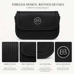 Bag Shoppe Women Black BB Ribbed Crossbody Bag - Sleek Classic Sling for Office, Travel & Daily Use