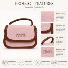Bag Shoppe Women Pink Canvas Mini Top-Handle Bag - Playful Two-Tone Mini Bag for Girls, College & Daily Use