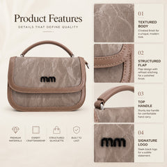Bag Shoppe Women Taupe Distressed Flap Top-Handle Bag - Edgy Artistic Bag for College, Outings & Special Occasions