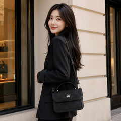 Bag Shoppe Women Black Monogram Structured Handbag - Powerful Designer-Inspired Bag for Office, Evening & Outings