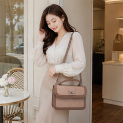 Bag Shoppe Women Beige Monogram Satchel - Versatile Designer-Inspired Bag for Office, Travel & Daily Use