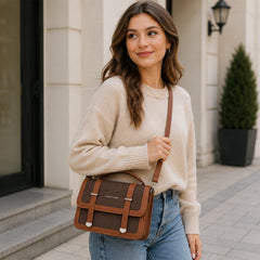 Bag Shoppe Women Brown Fashion Bags Dual-Strap Satchel - Rich Structured Bag for Office, Shopping & Daily Use