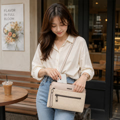 Bag Shoppe Women Beige Ettoli Two-Tone Crossbody Bag - Fresh Refined Sling for Office, College & Daily Use