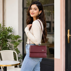Bag Shoppe Women Maroon Heart-Lock Sling Bag - Romantic Charming Sling for College, Brunch & Outings