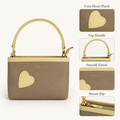 Bag Shoppe Women Olive Lizzie Heart Patch Mini Baguette - Nature-Inspired Mini Bag for College, Outings & Daily Use