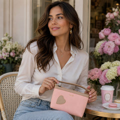 Bag Shoppe Women Pink Lizzie Heart Patch Mini Baguette - Sweet Pastel Mini Bag for Girls, College & Daily Use