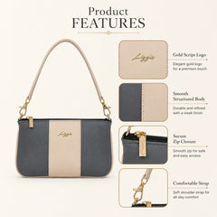 Bag Shoppe Women Grey Lizzie Two-Tone Shoulder Baguette - Cool Neutral Bag for Office, College & Daily Use