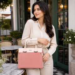 Bag Shoppe Women Pink Enigma Two-Tone Handbag - Elegant Feminine Bag for Office, Brunch & Special Occasions
