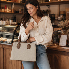 Bag Shoppe Women Cream Vanessa Dilee Canvas Handbag - Casual Chic Bag for Brunch, Shopping & Daily Use