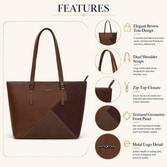 Bag Shoppe Women Brown Enigma Dual-Panel Handbag - Rich Two-Tone Bag for Work, Outings & Everyday Use