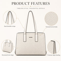 Bag Shoppe Women Off White Big Size Handbag - Spacious Everyday Bag for Office, Travel & Daily Use