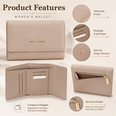 Bag Shoppe Women Beige Wallet - Compact Everyday Wallet for Cards, Cash & Daily Use