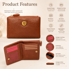Bag Shoppe Women Brown Wallet - Compact Everyday Wallet for Cards, Cash & Daily Use