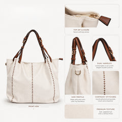 Bag Shoppe Women White Tote Bag - Stylish Everyday Bag for Office, Travel & Daily Use