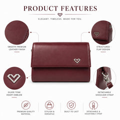 Bag Shoppe Women Maroon Heart-Lock Sling Bag - Romantic Charming Sling for College, Brunch & Outings