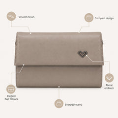 Bag Shoppe Women Grey Heart-Lock Sling Bag - Cool Neutral Sling for Office, Shopping & Daily Use
