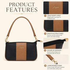 Bag Shoppe Women Black Lizzie Two-Tone Shoulder Baguette - Classic Versatile Bag for Office, Brunch & Daily Use