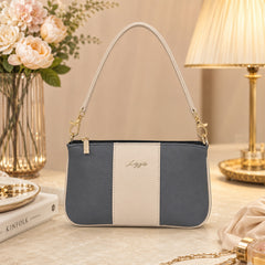 Bag Shoppe Women Grey Lizzie Two-Tone Shoulder Baguette - Cool Neutral Bag for Office, College & Daily Use