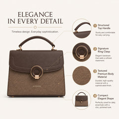 Bag Shoppe Women Brown Ettoil Canvas Ring Clasp Handbag - Artisan Textured Bag for Office, Travel & Special Occasions