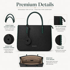 Bag Shoppe Women Black Enigma Scalloped Tote Handbag - Statement Fashion Bag for Brunch, Shopping & Special Occasions