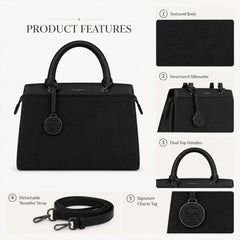 Bag Shoppe Women Black Enigma Saffiano Satchel - Classic Professional Bag for Office, Travel & Daily Use