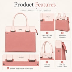 Bag Shoppe Women Pink Enigma Two-Tone Handbag - Elegant Feminine Bag for Office, Brunch & Special Occasions