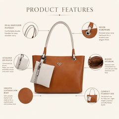 Bag Shoppe Women Brown Heart-Logo Tote Bag with Pouch - Stylish Everyday Tote for Office, Shopping & Daily Use