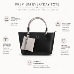 Bag Shoppe Women Black Heart-Logo Tote Bag with Pouch - Sleek Versatile Tote for Office, Shopping & Daily Use