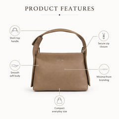 Bag Shoppe Women Taupe Lizzie Soft Mini Handbag - Minimalist Chic Mini Bag for College, Outings & Daily Use